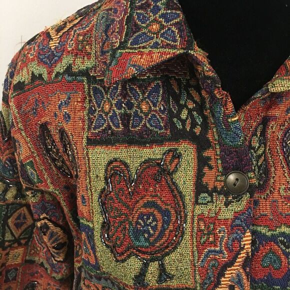 CHICO'S Vintage Boho Tapestry Beaded Paisley Birds Embroidered Jacket 1/Small - Picture 5 of 7